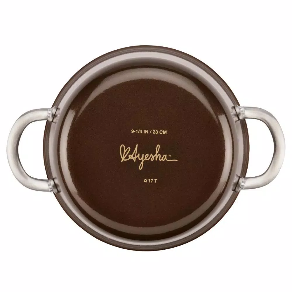 Ayesha Curry Ayesha Home Collection 4.5 Qt. Porcelain Enamel Nonstick Saucepot with Lid, Brown Sugar
