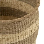 Zentique Large Hand Woven Seagrass and Palm Leaf Striped Basket with Handles thumbnail 4