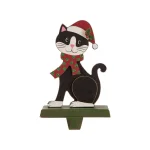 Glitzhome 7.76 in. Wooden Metal Cat Christmas Stocking Holder thumbnail 1