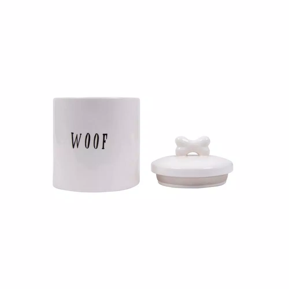 3R Studios Woof Metal Pet Toy and Food Storage Canisters with Bone Shaped Wood Handle, 2-Piece Set