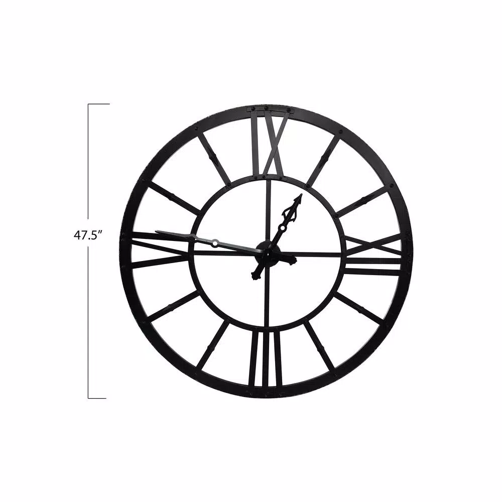 3R Studios Black Metal Framed Oversized Wall Clock with Roman Numerals
