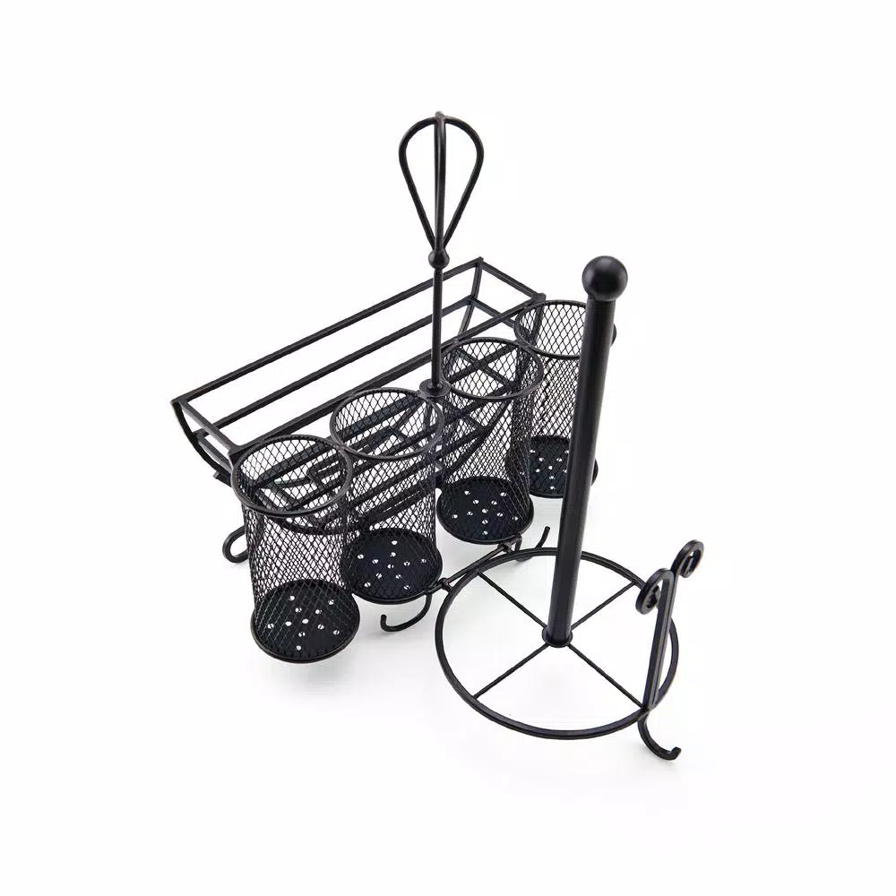 Gourmet Basics by Mikasa Mikasa Gourmet Basics Avilla 5-Compartment Picnic Caddy, Wrought Iron, Black