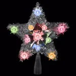 Northlight 9 in. Lighted Silver Tinsel Star Christmas Tree Topper with 11 Multi-Color Mini Lights thumbnail 1