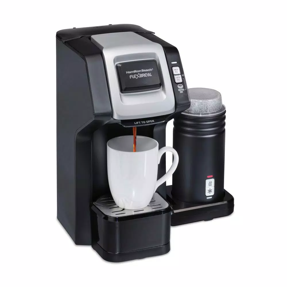 Hamilton Beach FlexBrew Single Serve Coffee Maker with Built-in Milk Frother, Black
