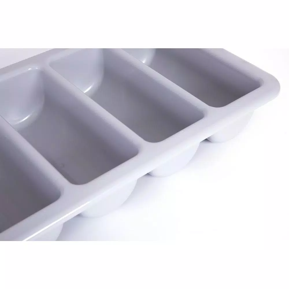 Basicwise Gray Plastic 4-Compartment Commercial Cutlery Holder, Drawer Organizer (Set of 10)