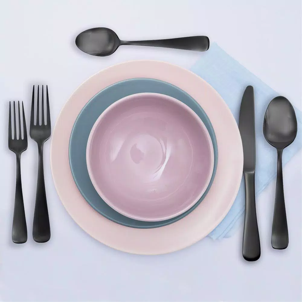 Skandia Opera 20-Piece Matte Black Gunmetal Stainless Steel Flatware Set, Service for 4