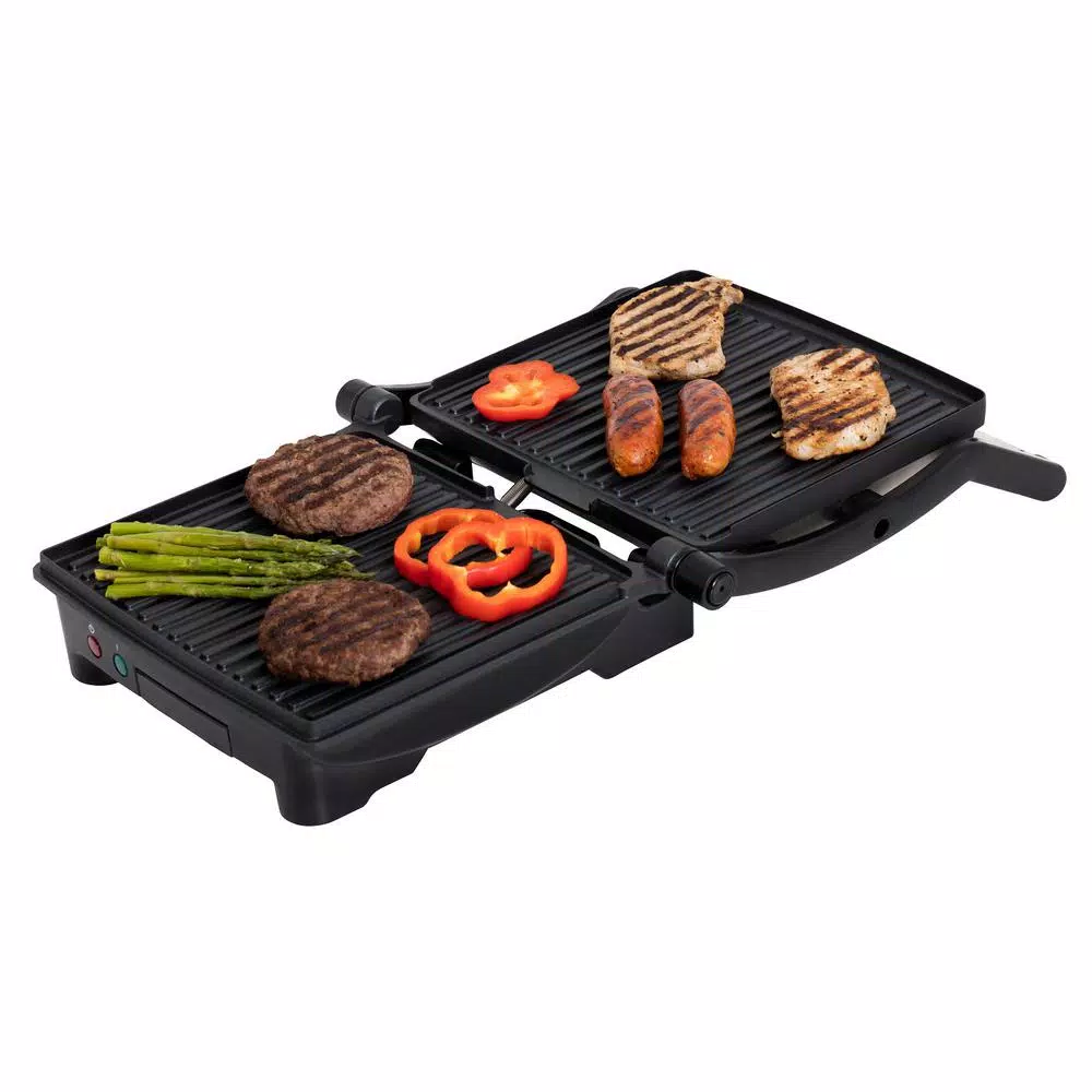 PREMIUM 4-Slice 1400W Non-Stick Panini Press and Indoor Grill, Black and Silver