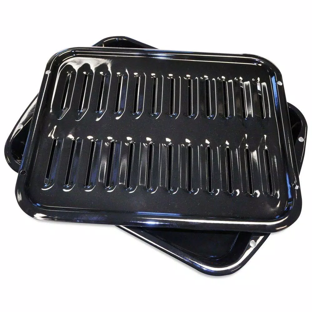 Unbranded Porcelain Coated Steel Broiler Pan with Grid, 16.5 x 12.5 in, Black