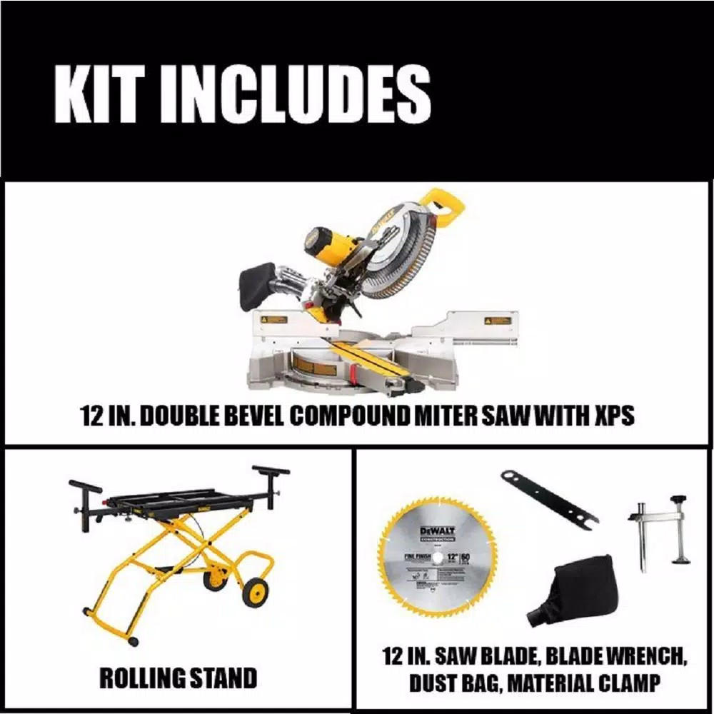 DEWALT 12 in. Sliding Compound Miter Saw with Rolling Stand, 15 Amp, 3800 rpm