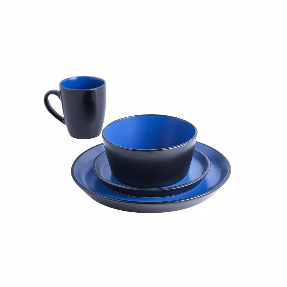 STONE LAIN 32-Piece Blue and Black Stoneware Dinnerware Set, Service for 8