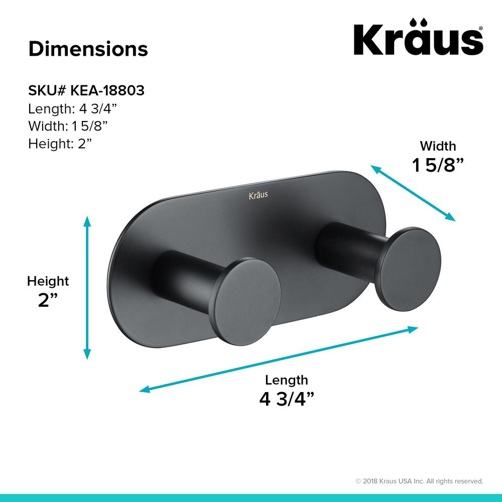 KRAUS Elie Double Robe and Towel Hook, Matte Black
