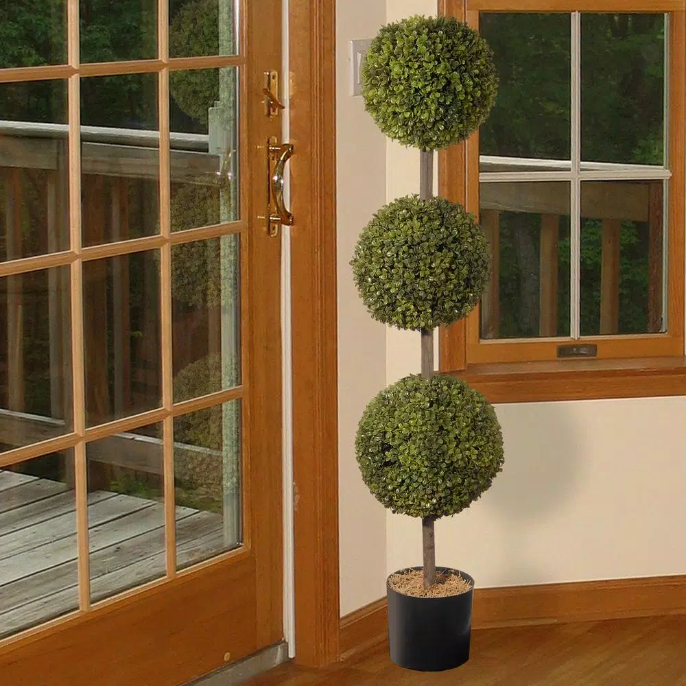 National Tree Company 48 in. Artificial Boxwood 3-Ball Topiary in Dark Green Grower's Pot