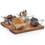 Libbey Acaciawood 5-Piece Antipasto Serving Set with 4 Glass Bowls and Wood Board thumbnail 2