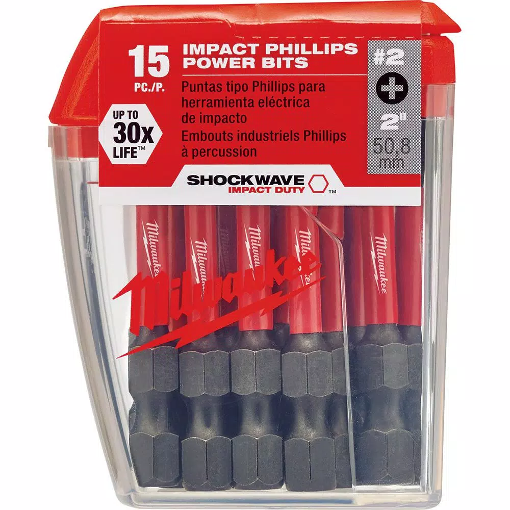 Milwaukee SHOCKWAVE 2 in. #2 Phillips Impact Duty Steel Driver Bits, 60-Pack