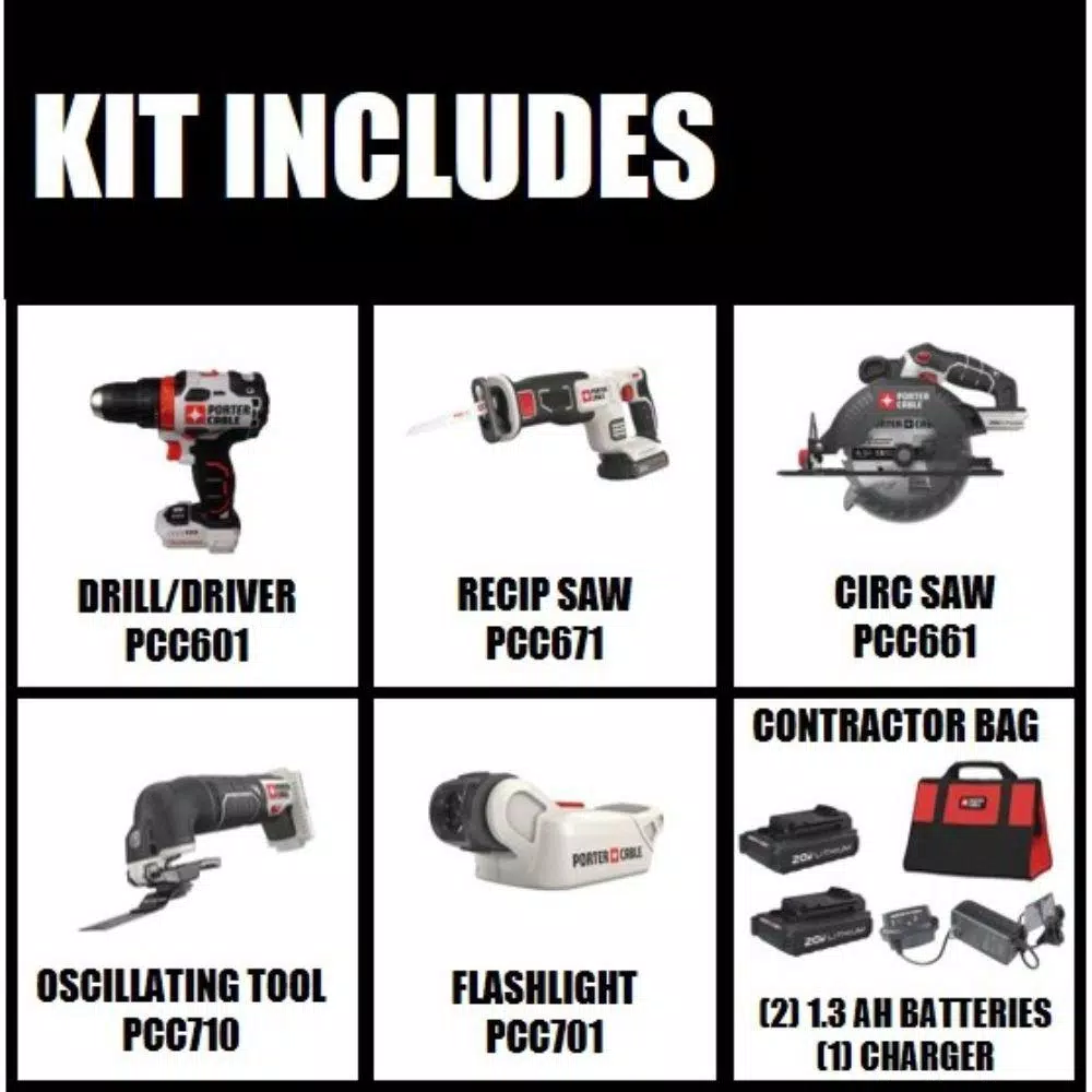 Porter-Cable 20V MAX Lithium-Ion Cordless 4-Tool Combo Kit with Bonus Oscillating Tool and 11-Piece Accessory Set