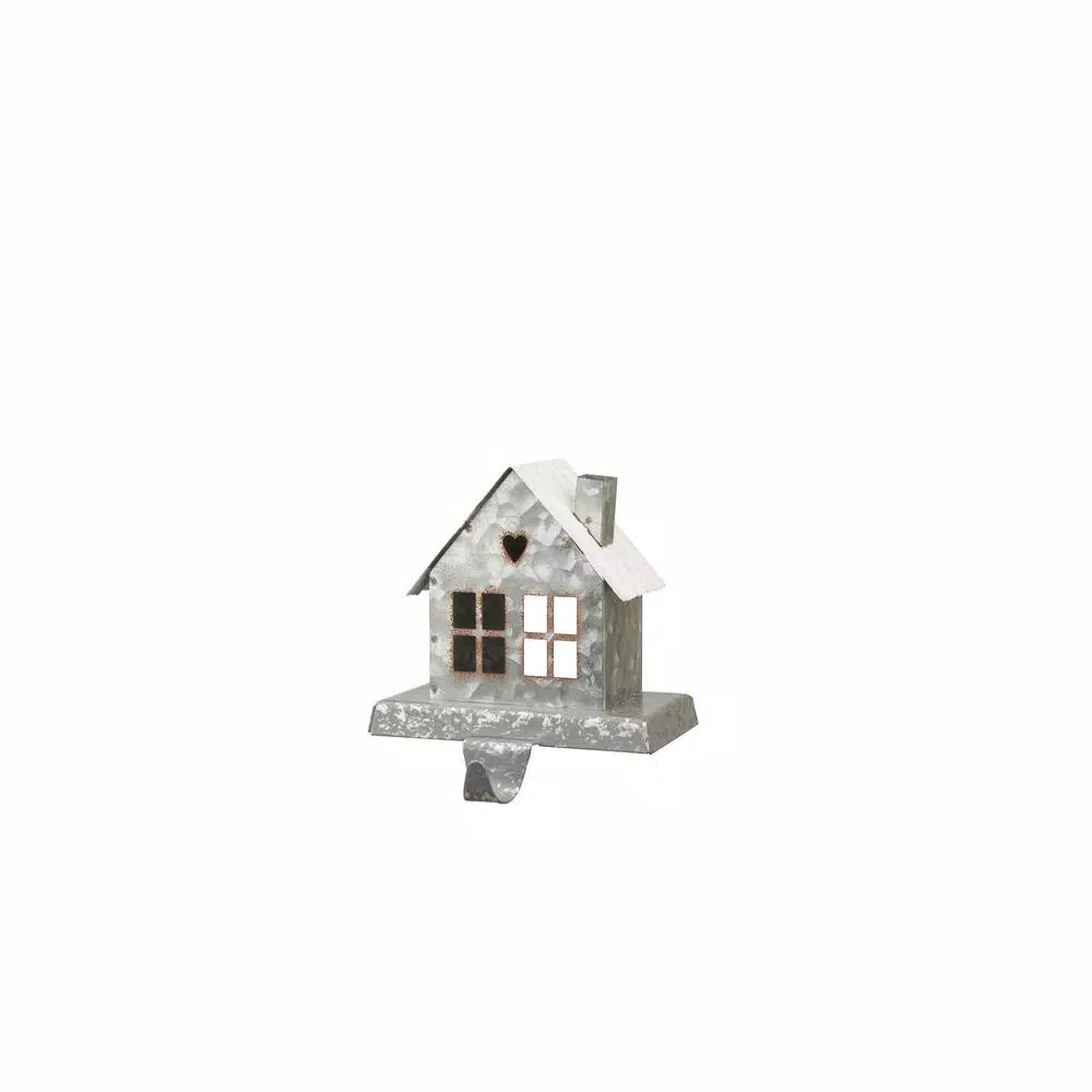 Glitzhome Galvanized Metal House Stocking Holder Set of 2 - Rustic Christmas Mantel Decor