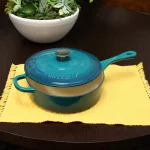Crock-Pot Artisan 3.5 Qt. Cast Iron Enamel Saute Pan with Lid, Teal Ombre thumbnail 4