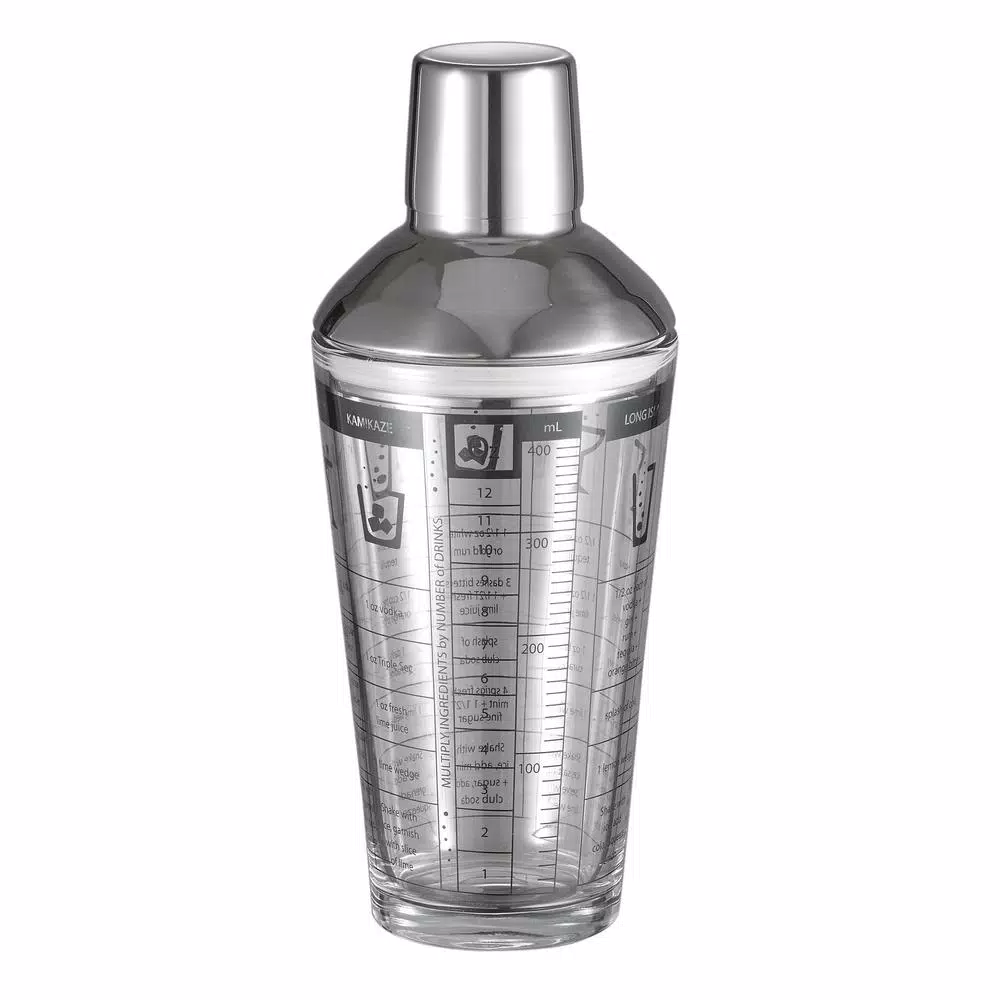 Visol Soiree 12 oz. Glass Cocktail Shaker with Built-in Recipes and Stainless Steel Lid