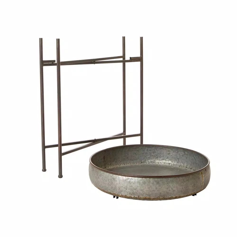 Glitzhome 25.79 in. Galvanized Metal Farmhouse Shelf with Removable Round Tray