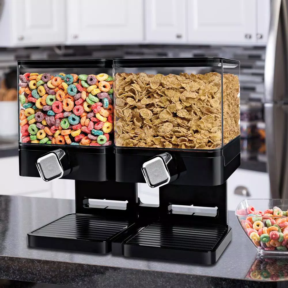 Honey-Can-Do Double Cereal Dispenser with Portion Control, Black Dry Food Dispenser