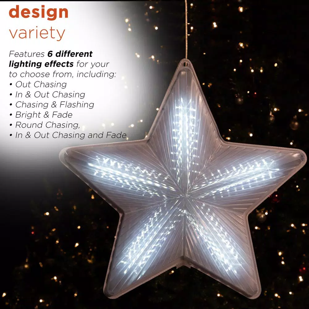 Alpine Corporation 19 in. LED Christmas 3D Hanging Star Ornament, White