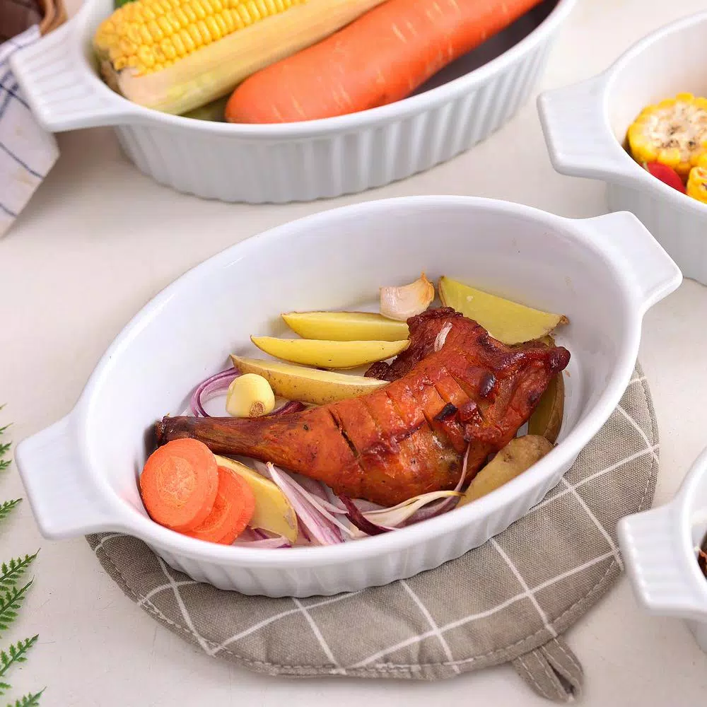 MALACASA 4-Piece White Oval Porcelain Bakeware Set, Ceramic Baking Dish Set for Oven and Microwave