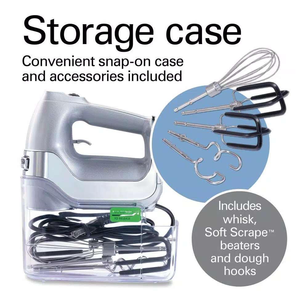 Hamilton Beach Professional 7-Speed Electric Hand Mixer with SoftScrape Beaters and Storage Case, Silver
