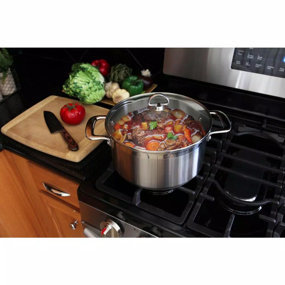 Chantal Induction 21 Steel 6 Qt. Round Stainless Steel Casserole Dish with Glass Lid, Brushed Stainless Steel
