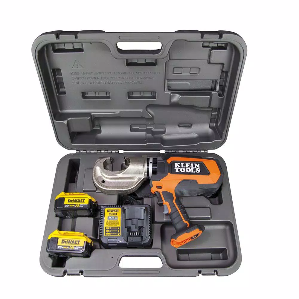 Klein Tools DeWALT 20V Cordless 12-Ton Battery-Operated Crimper Kit with Two 4 Ah Batteries, Charger, and Case