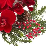 Nearly Natural 6 in. Orchid, Berry and Pine Holiday Candle Candelabrum - Red Indoor Tabletop Decor thumbnail 3