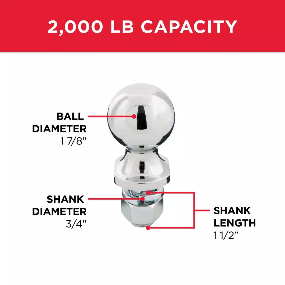 TowSmart 2,000 lb. Capacity Chrome Hitch Ball, 1-7/8 in. x 3/4 in. Shank