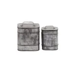 LITTON LANE Rustic Galvanized Iron Square Metal Storage Boxes with Lids, Set of 2 thumbnail 3