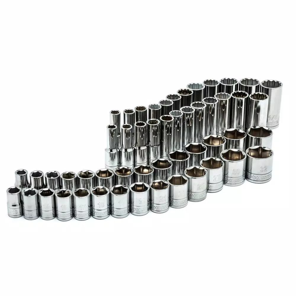 Husky 57-Piece 1/2 in. Drive SAE and Metric Socket and Bit Set with Ratchet and Magnetic Rails