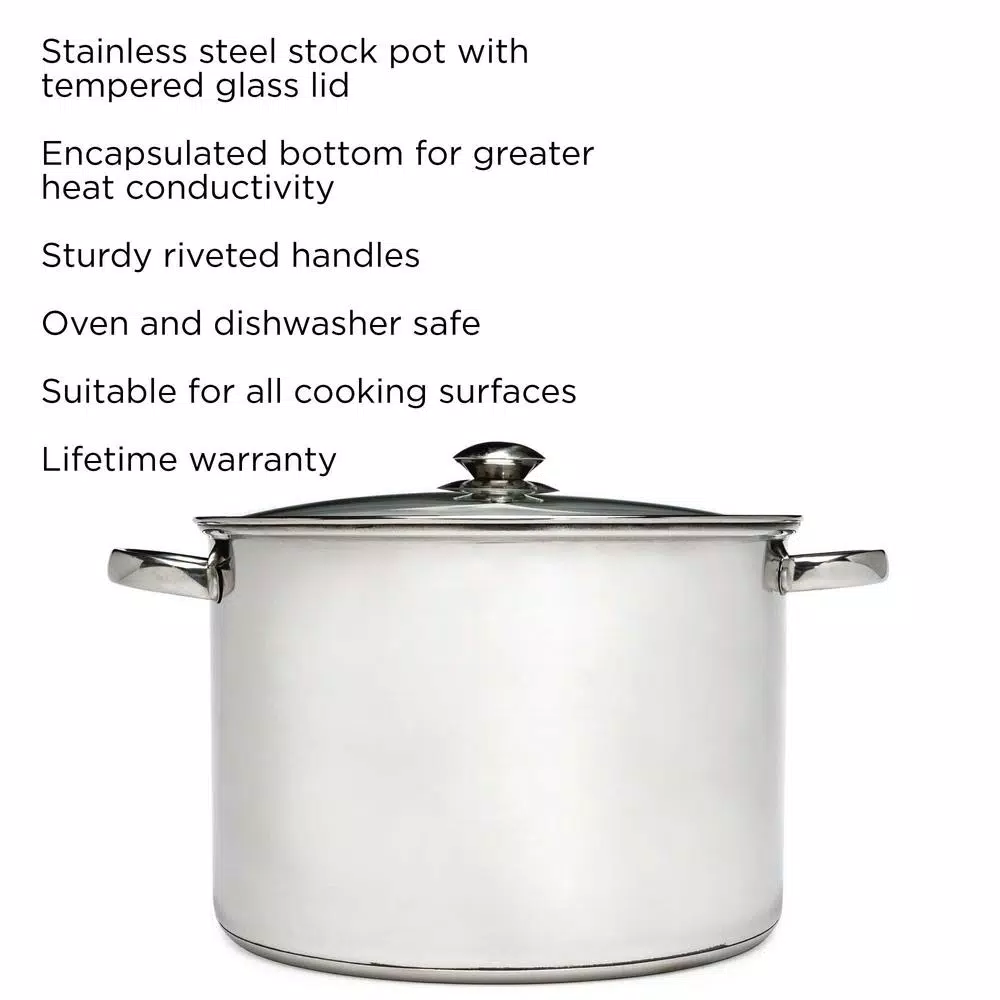 Ecolution Pure Intentions 12 Qt. Stainless Steel Stock Pot with Glass Lid