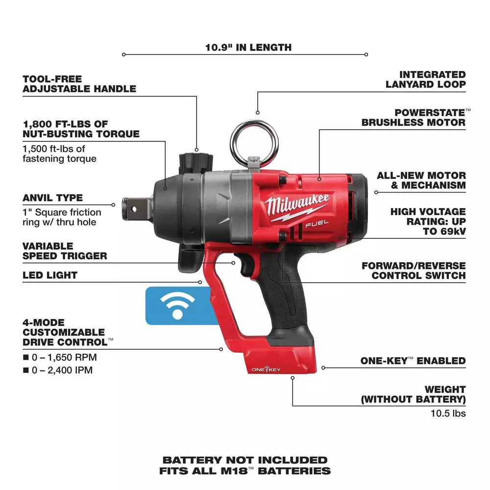 Milwaukee M18 FUEL 1 in. High Torque Impact Wrench with ONE-KEY, Brushless, 18V