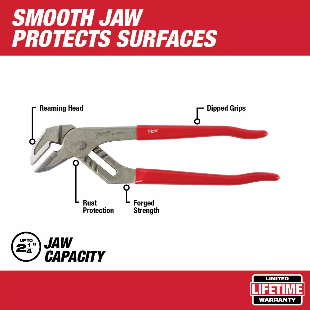 Milwaukee 12 in. Smooth Jaw Pliers with Dipped Grip