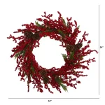Nearly Natural 34 in. Cypress Artificial Wreath with Red Berries and Pine Cones thumbnail 2