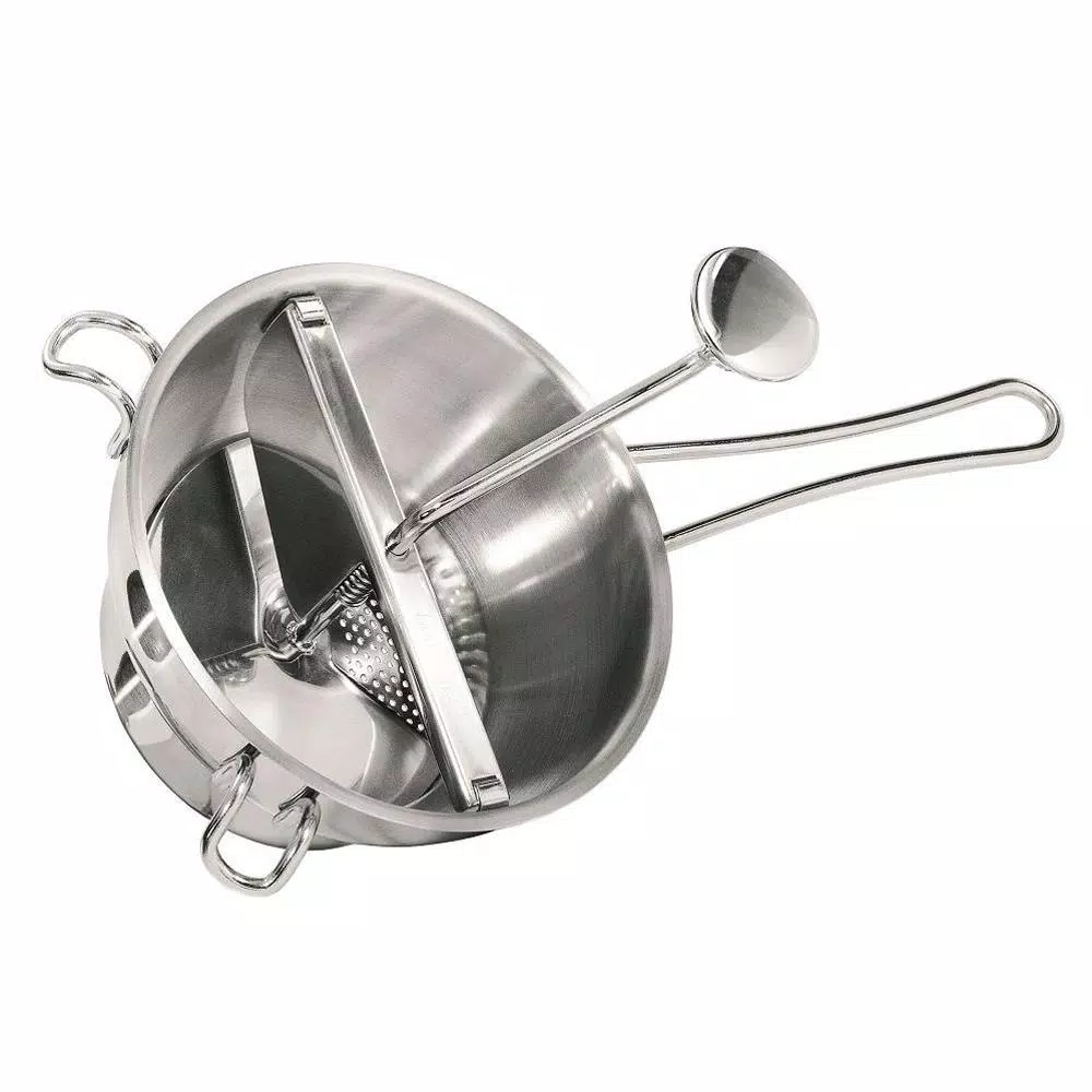 GEFU Stainless Steel Food Mill with 2 Interchangeable Discs and Scraper, 2 Qt.