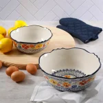 Gibson Home Luxembourg Elite Hand-Painted Stoneware Serving Bowls Set of 2, Multicolored thumbnail 2