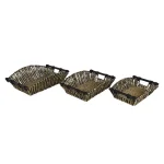 LITTON LANE Handmade Black and Natural Striped Palm Leaf and Seagrass Basket Tray Set of 3 thumbnail 2