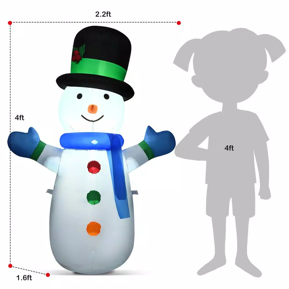 Costway 4 ft. Inflatable Christmas Snowman with LED Lights, Weather Resistant Indoor/Outdoor Holiday Decor