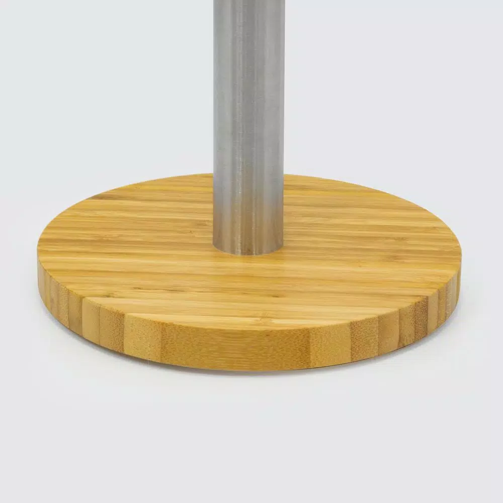 ExcelSteel Stainless Steel Paper Towel Holder with Durable Bamboo Base