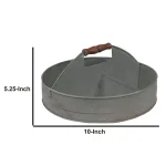 Benzara Round Galvanized Steel Divided Serving Tray with Wood Handles, Gray thumbnail 4