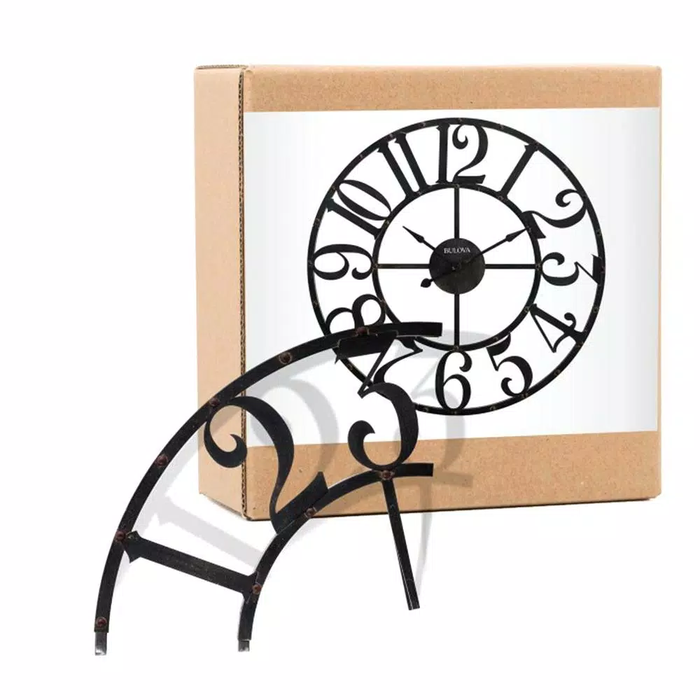 Bulova Gabriel 45 in. Oversized Round Metal Wall Clock - Rustic Farmhouse Style