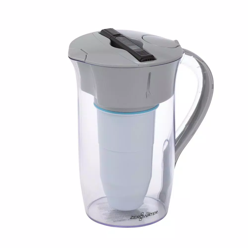 Zero Water ZeroWater 8-Cup Round Water Filter Pitcher, 5-Stage Filtration, Clear and Grey