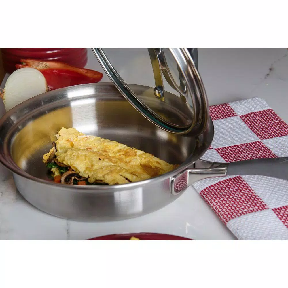 CookCraft by Candace 1.25 qt. Tri-Ply Stainless Steel Saute Pan with Patented Latch Glass Lid