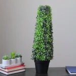 Northlight 25 in. Artificial 2-Tone Boxed Cone Topiary Tree in Black Pot thumbnail 2