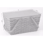 Vintiquewise Large Handwoven Woodchip Picnic Basket with Wooden Lid and White Lining thumbnail 5