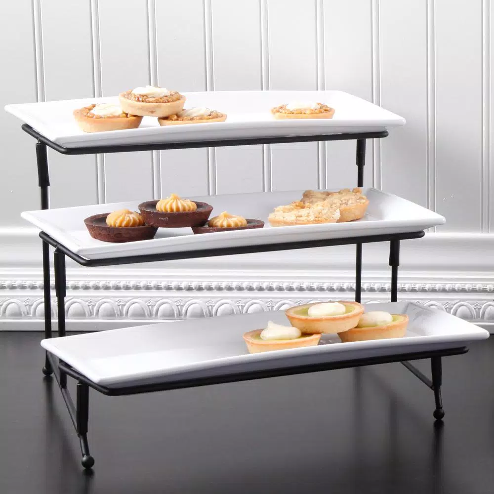 GIBSON elite Gracious Dining 4-Piece White 3-Tier Ceramic Cake Stand with Metal Rack