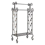 Kings Brand Furniture Black 3-Bar Freestanding Towel Rack with Gold Leaf Accents and Storage Shelf thumbnail 4